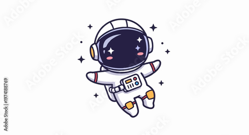 Cute Cartoon Astronaut Floating in Space with Starry Background.