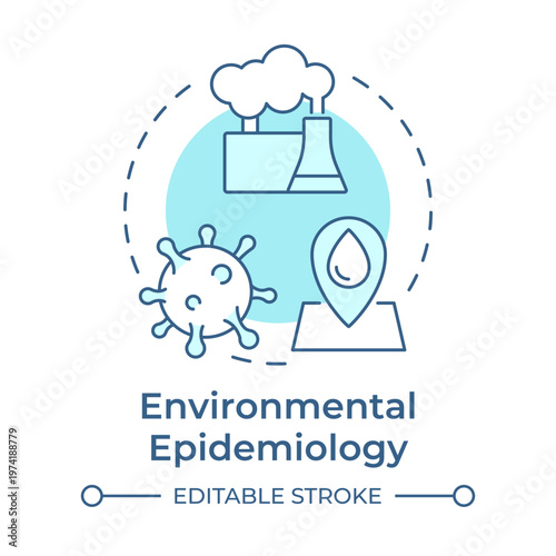 Environmental epidemiology soft blue concept icon. Human health, disease research. Ecosystem pollution. Round shape line illustration. Abstract idea. Graphic design. Easy to use in presentation