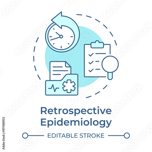 Retrospective epidemiology soft blue concept icon. Medical records, hospital charts. Round shape line illustration. Abstract idea. Graphic design. Easy to use in presentation, booklet