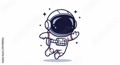 Cute Cartoon Astronaut Floating in Space with Starry Background.