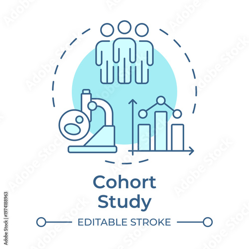 Cohort study soft blue concept icon. Social research, statistical metrics. Infection analysis. Round shape line illustration. Abstract idea. Graphic design. Easy to use in presentation, booklet