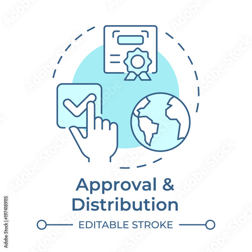 Approval and distribution soft blue concept icon. Product development, regulatory certification. Round shape line illustration. Abstract idea. Graphic design. Easy to use in presentation, booklet