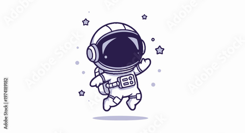 Cute Cartoon Astronaut Floating in Space with Starry Background.
