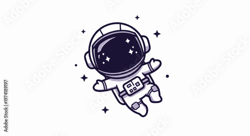 Cute Cartoon Astronaut Floating in Space with Starry Background.