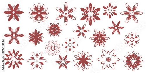 Set of geometric flowers isolated on white background, stylized flowers, vector design