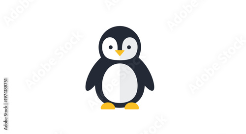 Charming and minimalist vector illustration of a cute cartoon penguin, perfect for a cheerful mascot, educational material, or a friendly app icon, embodying simplicity and a playful spirit
