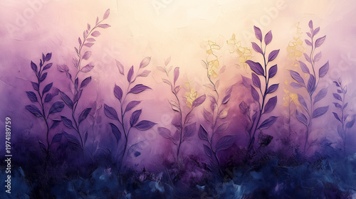 Dreamy Lavender and Sage Herbal Abstract with Golden Light Flow