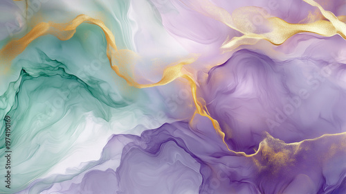 Dreamy Lavender and Sage Herbal Abstract with Golden Light Flow
