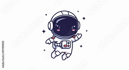 Cute Cartoon Astronaut Floating in Space with Stars.