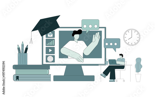 Online training with a professional personal teacher. A person receives an education using the internet and gadgets