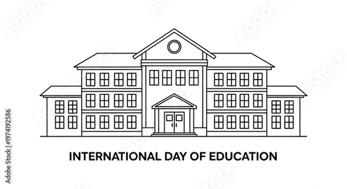 A large school building with many windows on International Day of Education