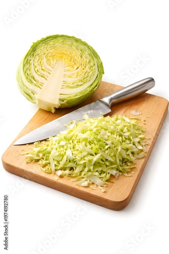 Chopping Fresh Cabbage on Cutting Board, Healthy Meal Preparation Concept