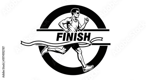 Man runs to finish line in sport event with determination and speed