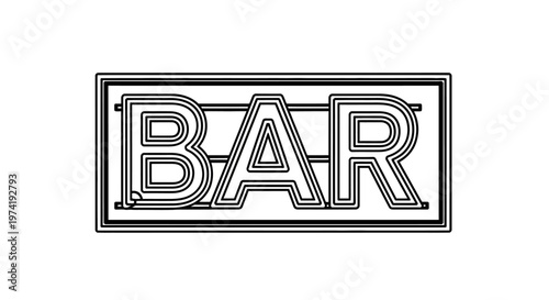 A neon sign reading BAR hangs on a wall in a nightlife scene