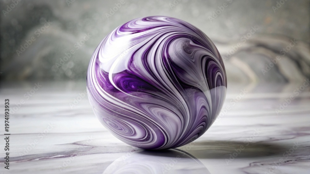 Fototapeta premium Swirling Hues of Purple and White on a Smooth Ovoid Shape Resting on a Polished Surface