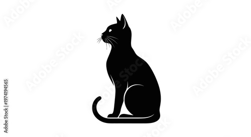 Black cat sitting in profile view.