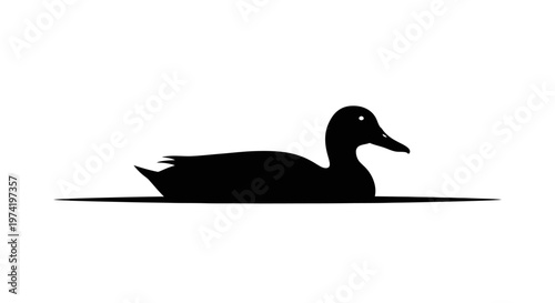 Black silhouette of a duck swimming.