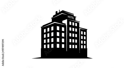Black silhouette of a hotel building.