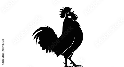 Black silhouette of a rooster standing.