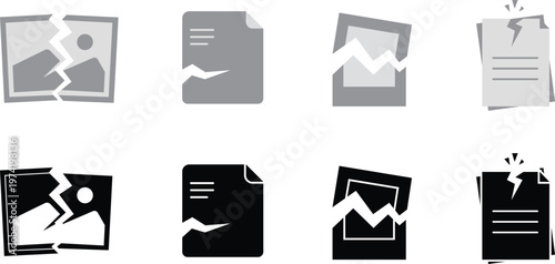photo gallery icon set cracked image symbols pack design broken effect modern style icons
isolated vector illustration