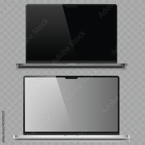 Realistic Modern Laptop Mockup Set. Vector
