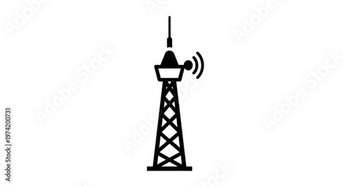 Black tower with signal waves emitted.