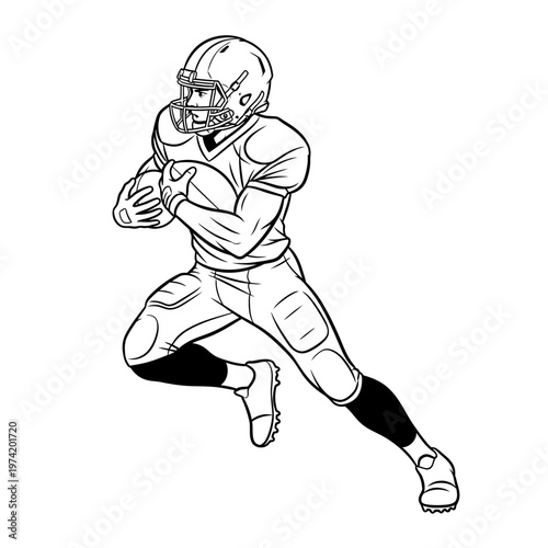 American Football Player Running with Ball, Action Shot, Sports Illustration