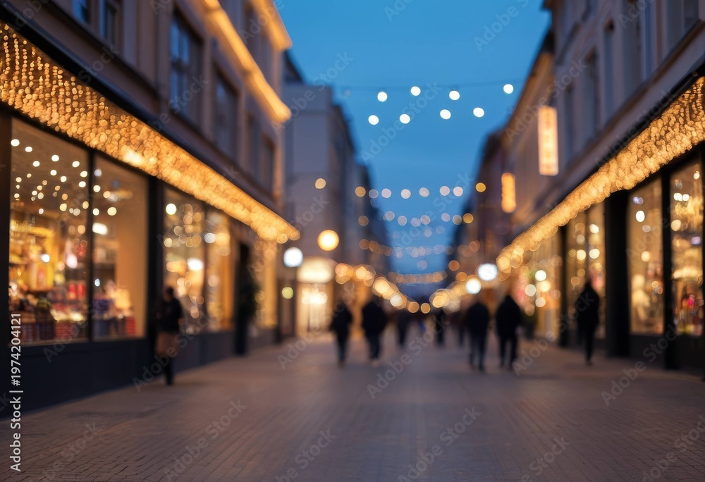 Fototapeta premium Abstract night view of city street lights and blurred people walking
