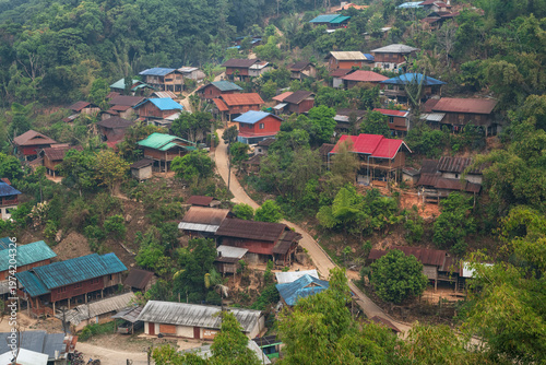 Landscape view of a mountain village in rural Thailand.