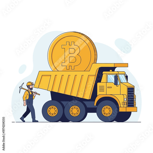 Bitcoin Mining Truck with Miner and Giant Coin