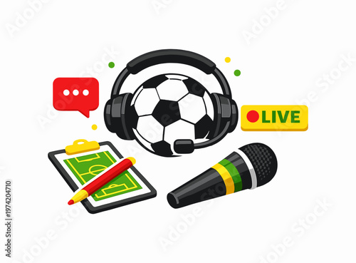 Live football streaming on devices. Online sports broadcast concept. Smartphone and tablet showing live soccer match. Represents streaming services and sports media.