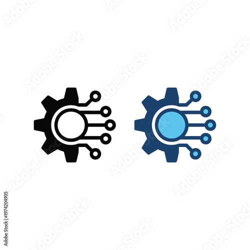Minimal Outline Icons, Representing Digital Transformation with Gear and Circuit Elements