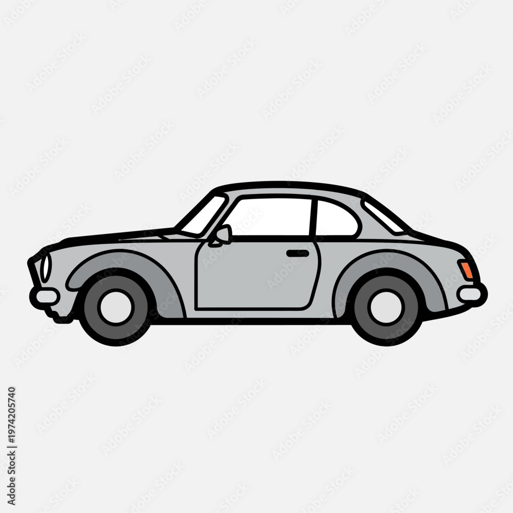 Fototapeta premium Classic Gray Coupe Car, Vintage Automobile Side View, Retro Vehicle Illustration