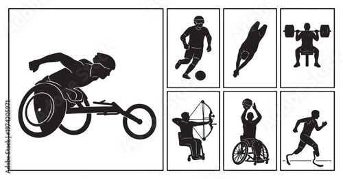 Collection of Silhouettes Representing Various Paralympic Sports and Athletes.