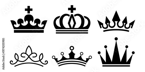 Crown icon set for king queen royal luxury and premium symbol design