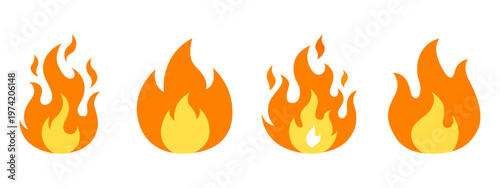 Fire flame icons for heat energy burning danger and power symbol design