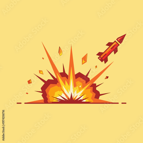 Rocket Explosion and Debris Flying in Air