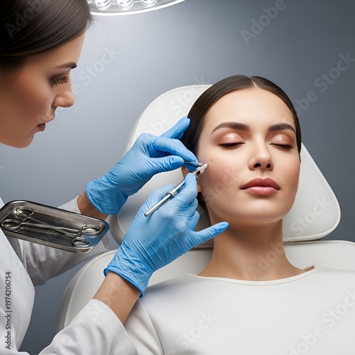Cosmetic Surgeon Performing Facial Injection Procedure on Patient.
