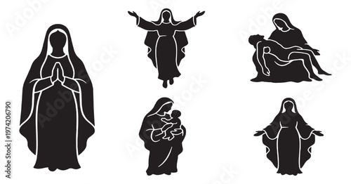 Collection of Silhouettes of the Virgin Mary in Various Poses.