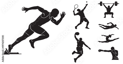 Collection of Silhouettes Representing Various Sports and Athletic Activities.