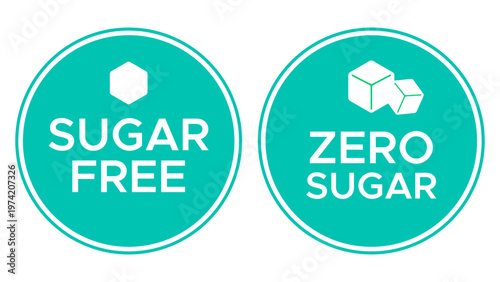 Sugar free zero sugar badge icons for healthy food product labeling