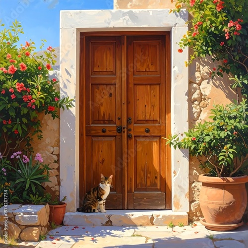 A serene entrance with a cat