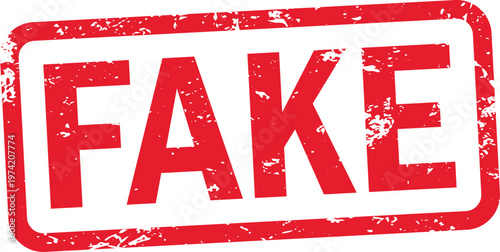 Bold red 'fake' stamp a visual declaration of falsehood and misinformation in a distressed style
