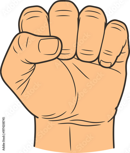 Cartoon Illustration of a Clenched Fist Raised Upwards on a White Background hand