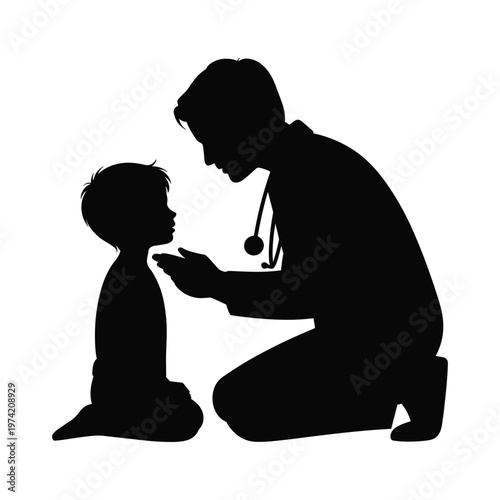 Doctor examining child silhouette, medical checkup and pediatric care concept, doctor visit, medical professional