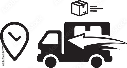 Delivery truck icons with fast and free shipping signs are isolated 