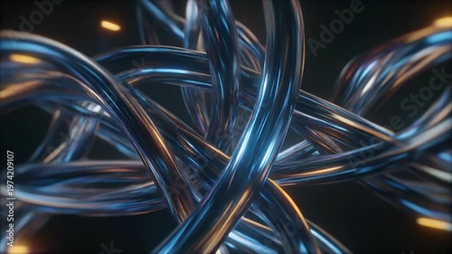 Intertwined metallic strands with subtle blue and gold reflections.