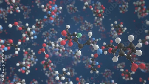 A 3D rendering of molecular structures on a blue background.