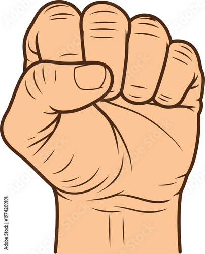 Hand Drawn Illustration of a Clenched Fist Raised Upwards on White Background closed conflict