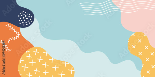 Pastel Abstract Background with Organic Shapes and Hand- Drawn Elements in Soft Colors vector illustration